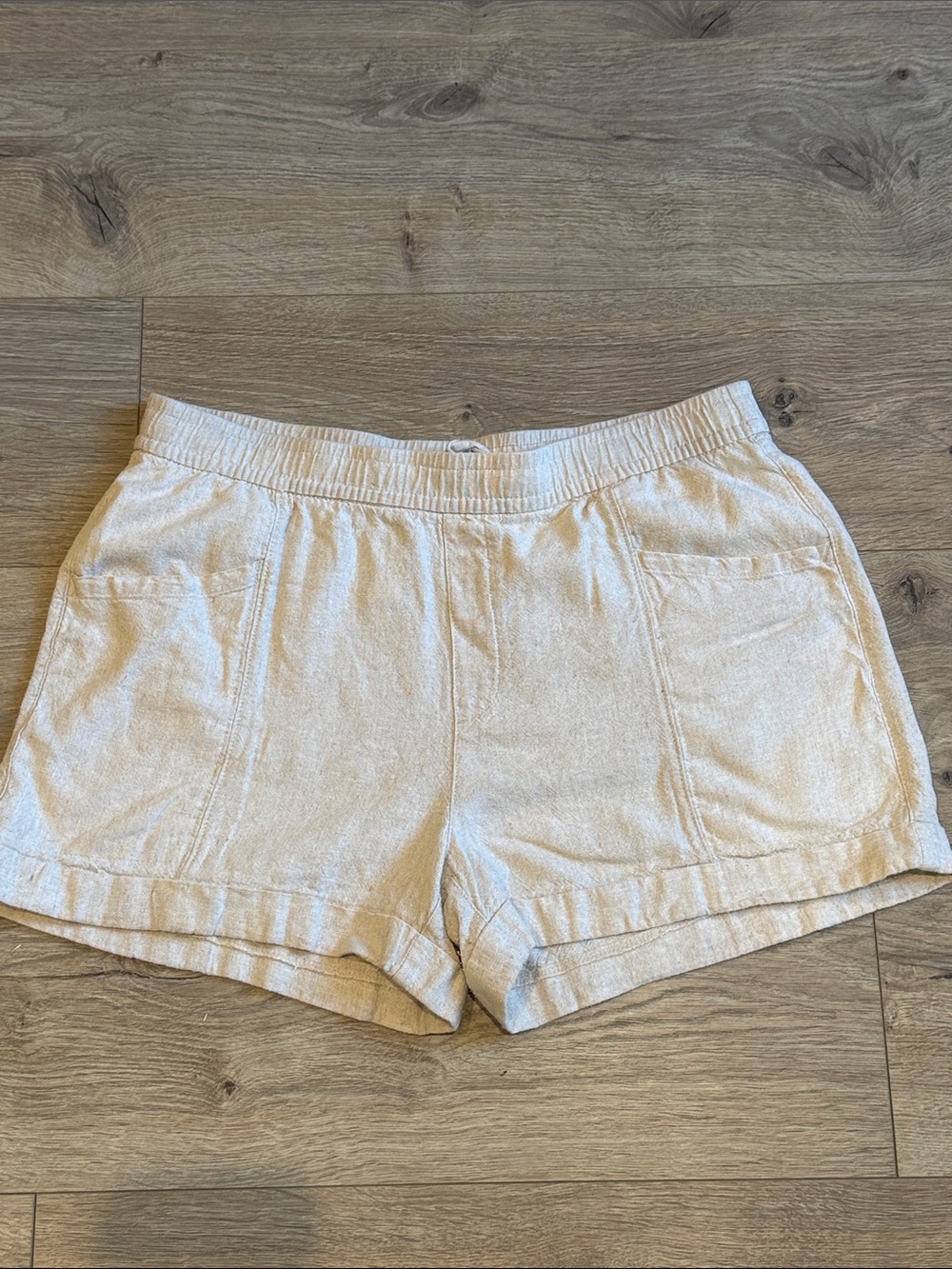 OLD NAVY High-Rise Cotton Linen Blend Casual Elastic Waist Cream Shorts M Boho